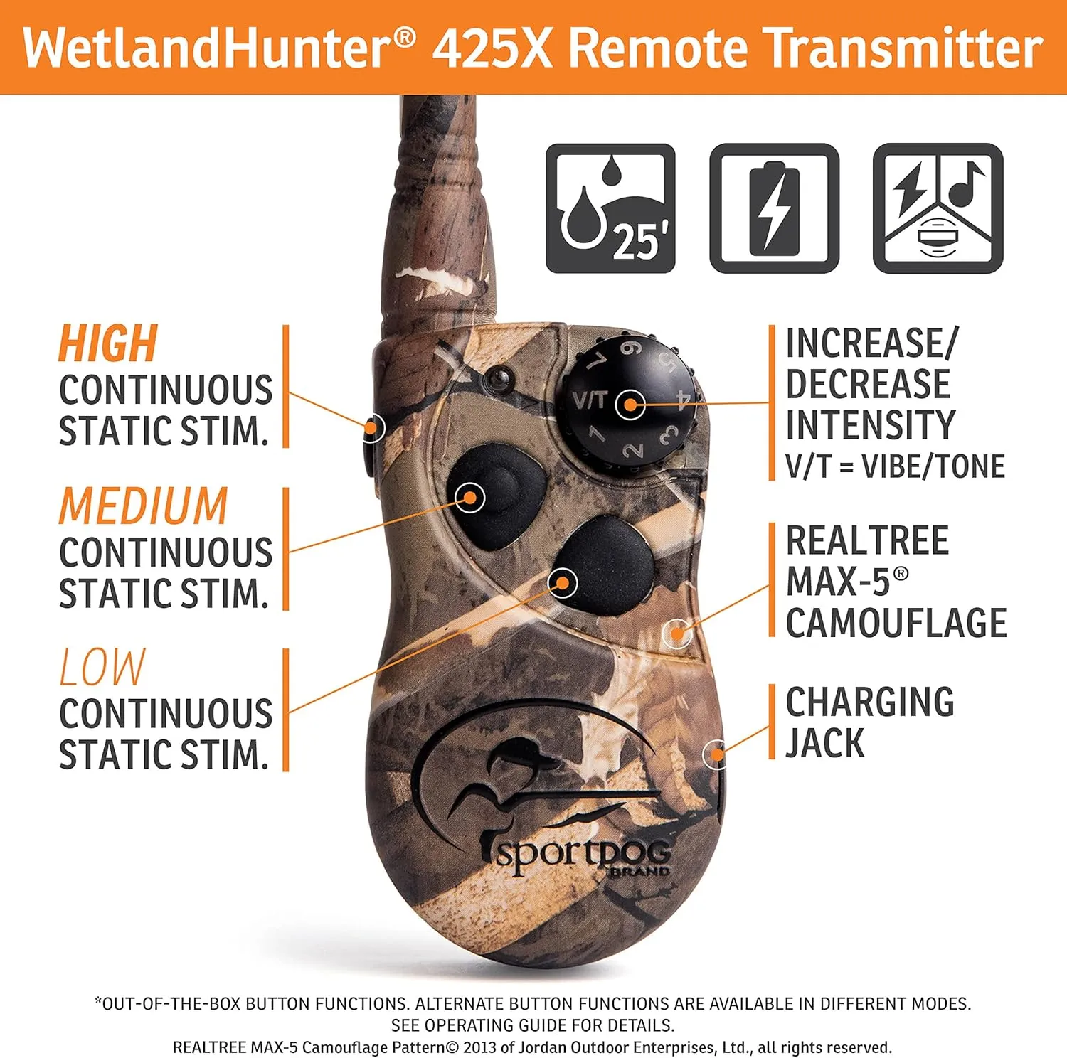 SportDOG Brand 425 Remote Trainers - 500 Yard Range E-Collar with Static, Vibrate and Tone - Waterproof, Rechargeable - Camouflage Dog Training Collar