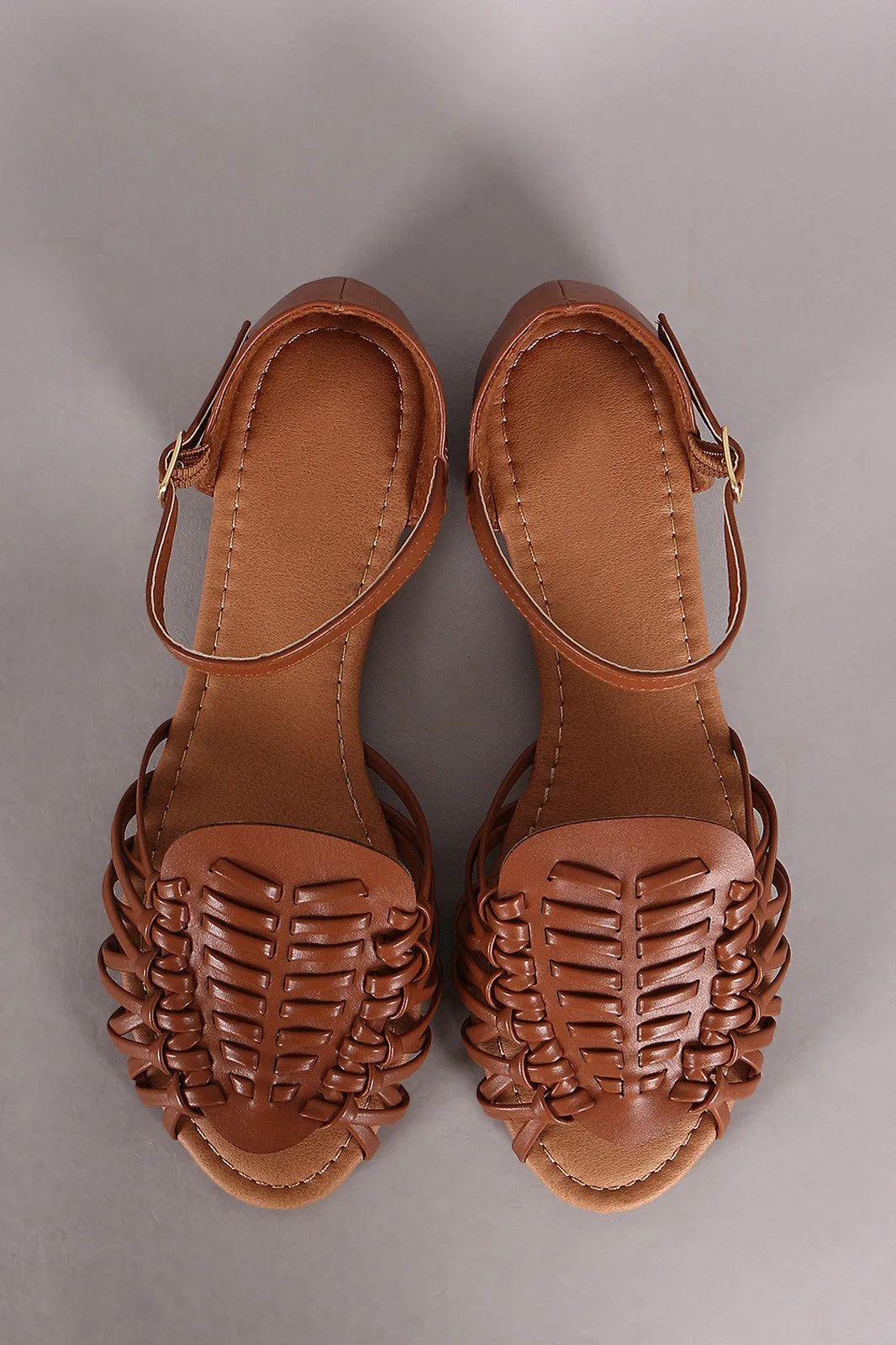 Strap Sandal Ankle Woven Qupid Touch-sensitive Flat Toe Peep High-end design