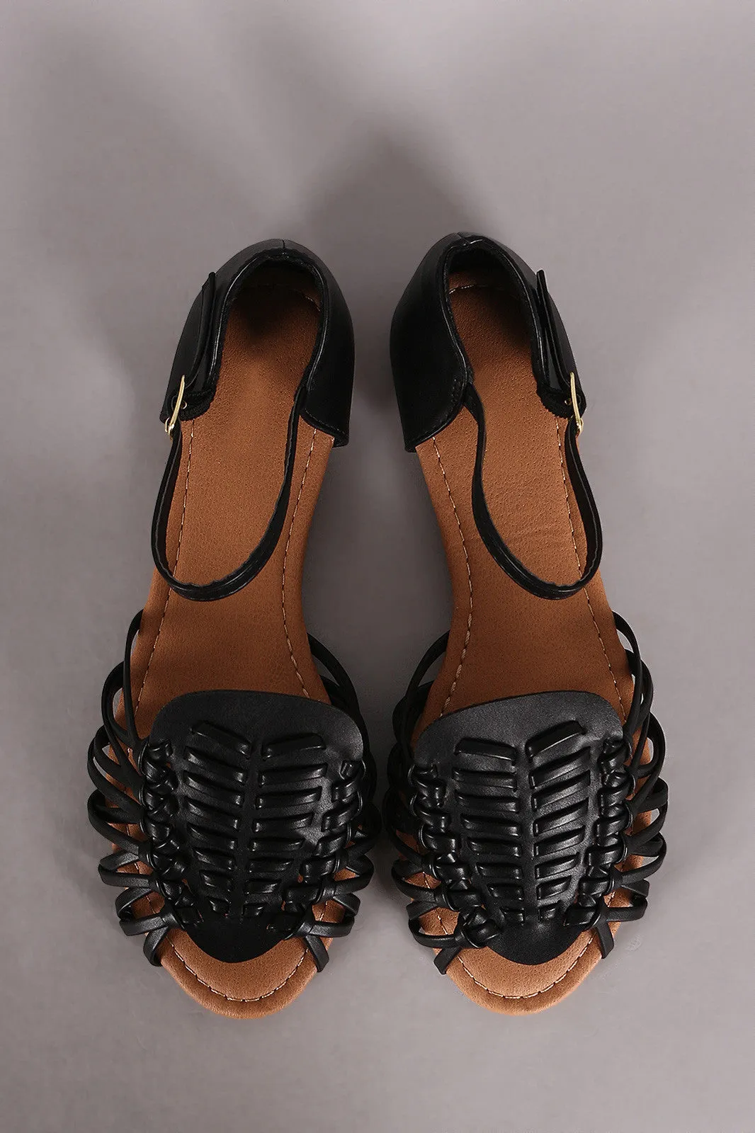 Strap Sandal Ankle Woven Qupid Touch-sensitive Flat Toe Peep High-end design