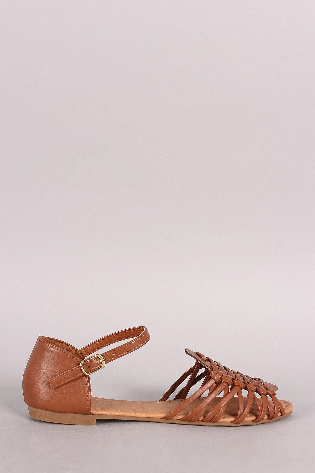 Strap Sandal Ankle Woven Qupid Touch-sensitive Flat Toe Peep High-end design