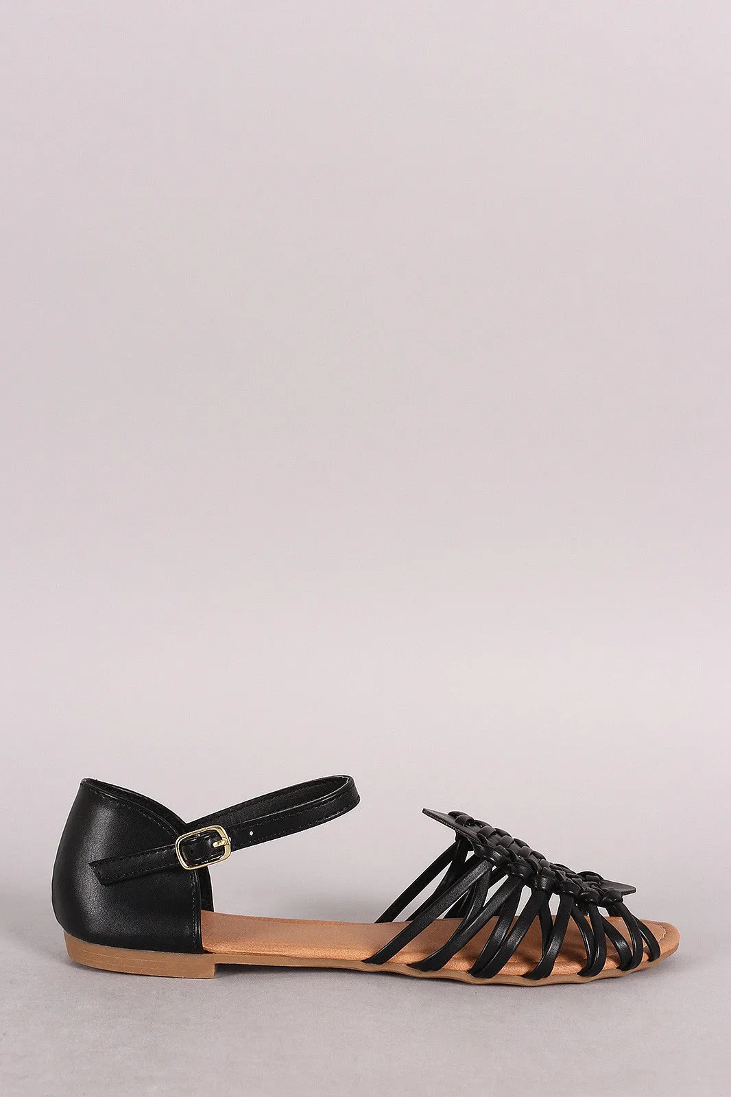 Strap Sandal Ankle Woven Qupid Touch-sensitive Flat Toe Peep High-end design