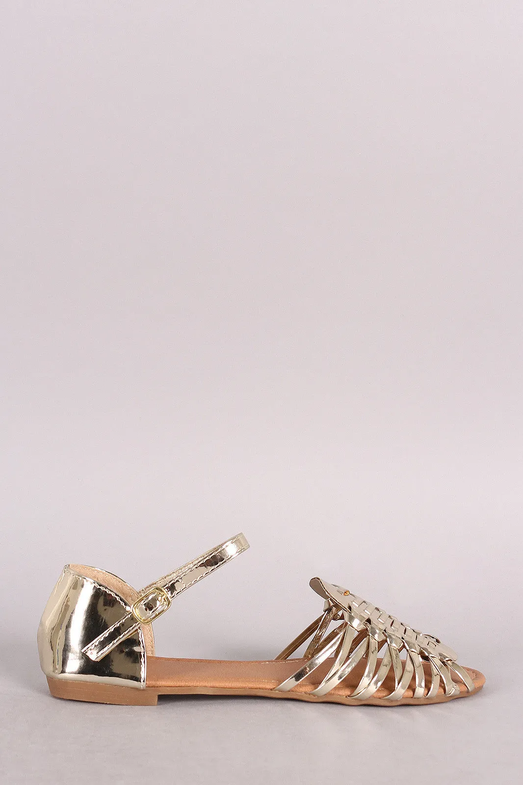 Strap Sandal Ankle Woven Qupid Touch-sensitive Flat Toe Peep High-end design