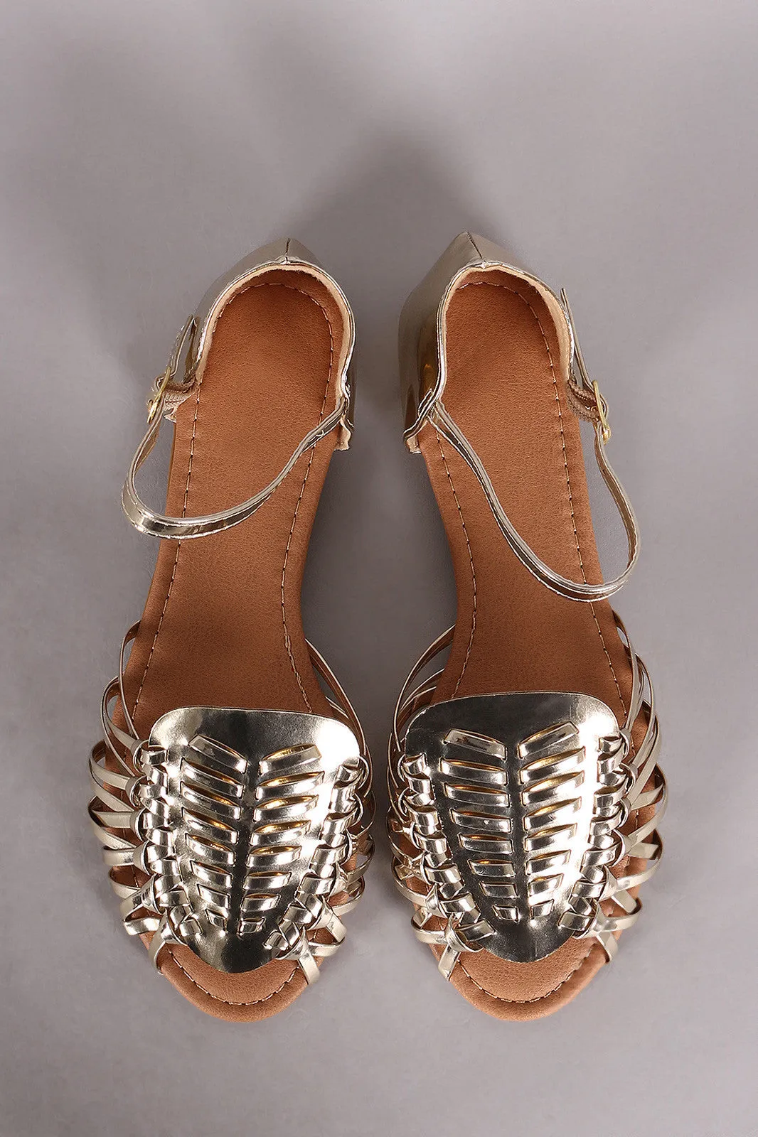 Strap Sandal Ankle Woven Qupid Touch-sensitive Flat Toe Peep High-end design