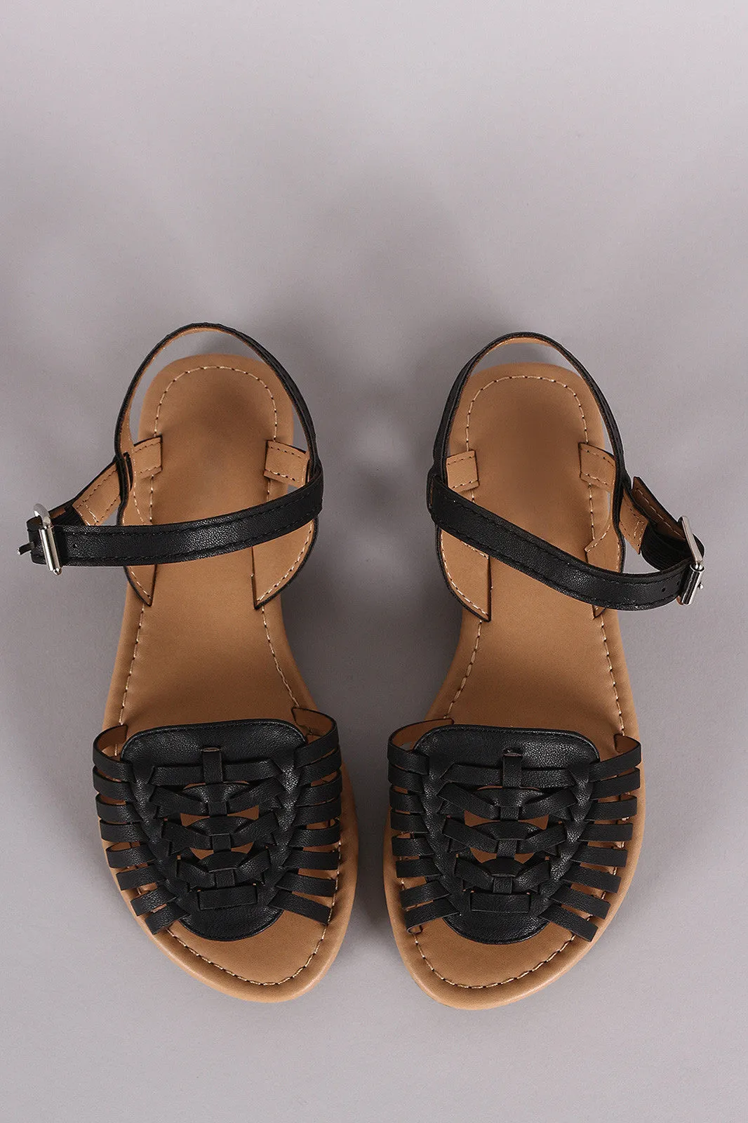 Strap Soda Ankle Flat Tailored selection Smart design Sandal Woven Peep Toe