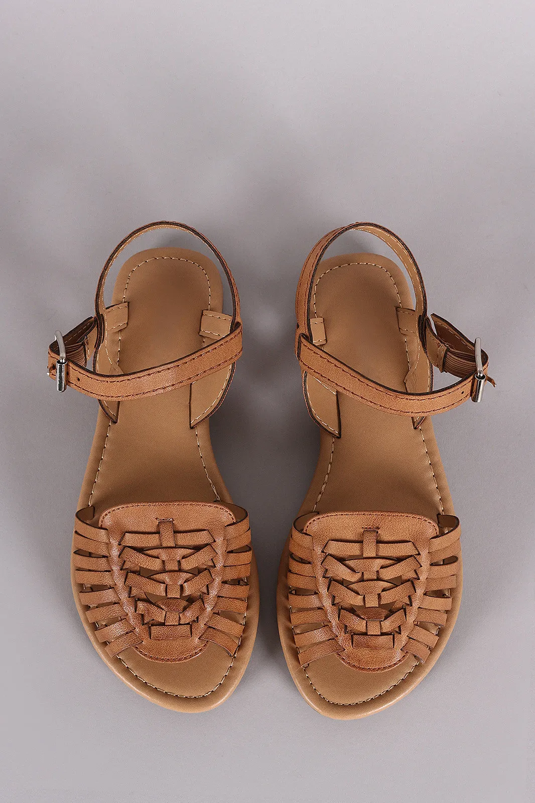 Strap Soda Ankle Flat Tailored selection Smart design Sandal Woven Peep Toe