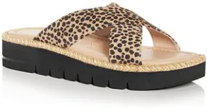 Stuart Weitzman Womens Brown Animal Print 0.5" Jute Cushioned Braided Roza Square Toe Wedge Slip On Leather Slide Sandals Shoes 5 B