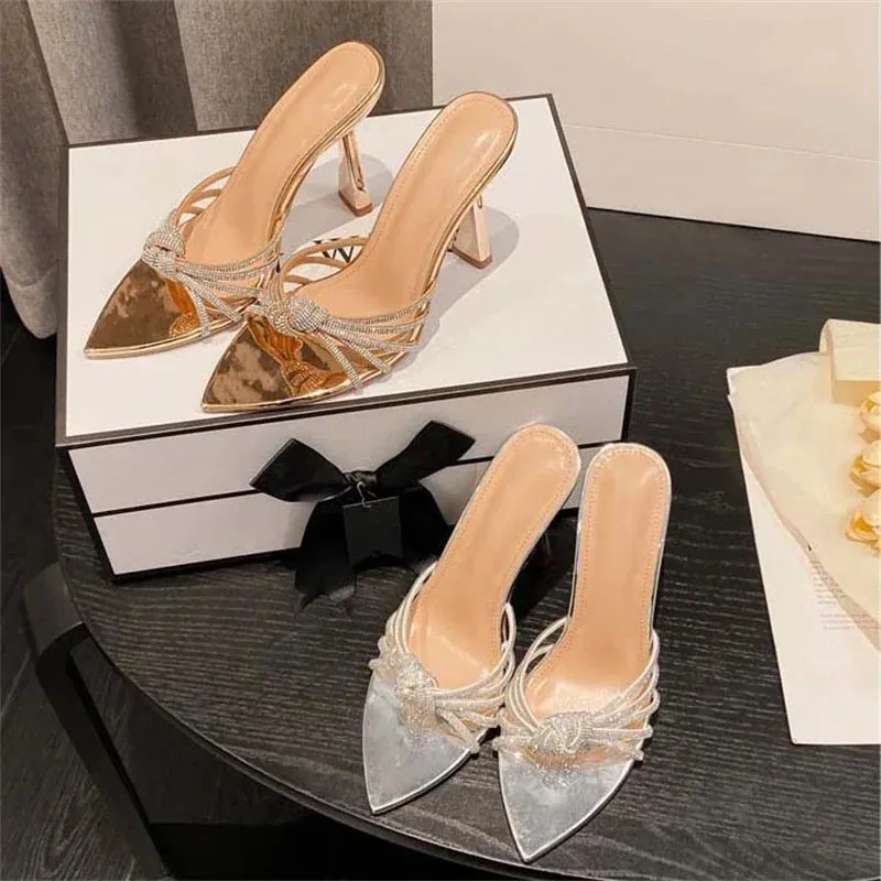 Summer Fashion CRYSTAL Narrow Band Women Slipper High Heels
