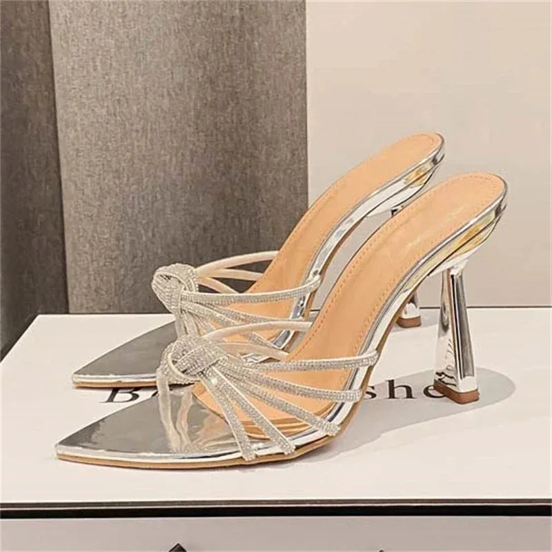 Summer Fashion CRYSTAL Narrow Band Women Slipper High Heels