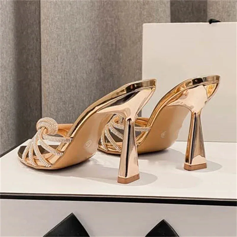 Summer Fashion CRYSTAL Narrow Band Women Slipper High Heels