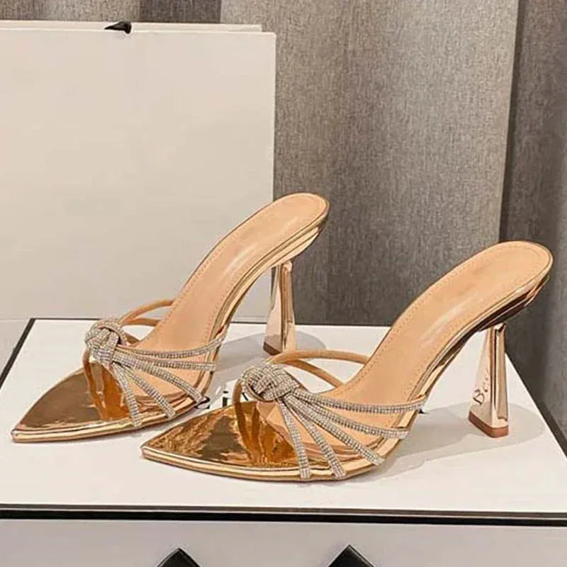 Summer Fashion CRYSTAL Narrow Band Women Slipper High Heels