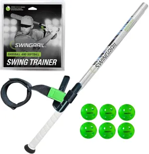 SWINGRAIL Baseball & Softball Swing Trainer   Speed Stick Training Bat   6 Plastic Training Balls
