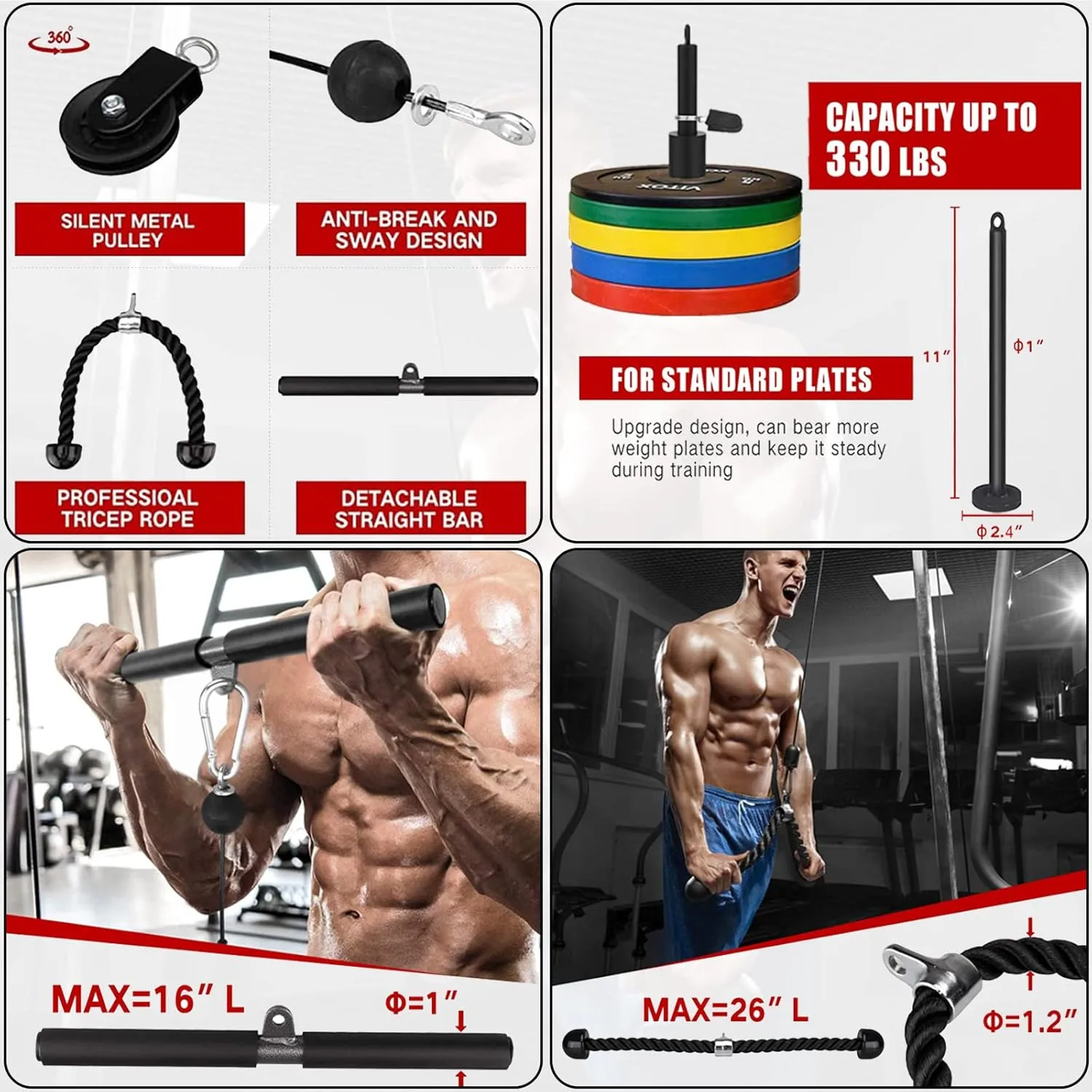 Taeku LAT Pulley System for Home Gym – Strength Training Fitness Equipment Cable Machine for Triceps, Biceps, Back & Shoulder Workouts