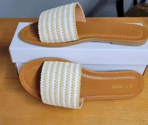 Tan and White woven slip on sandal