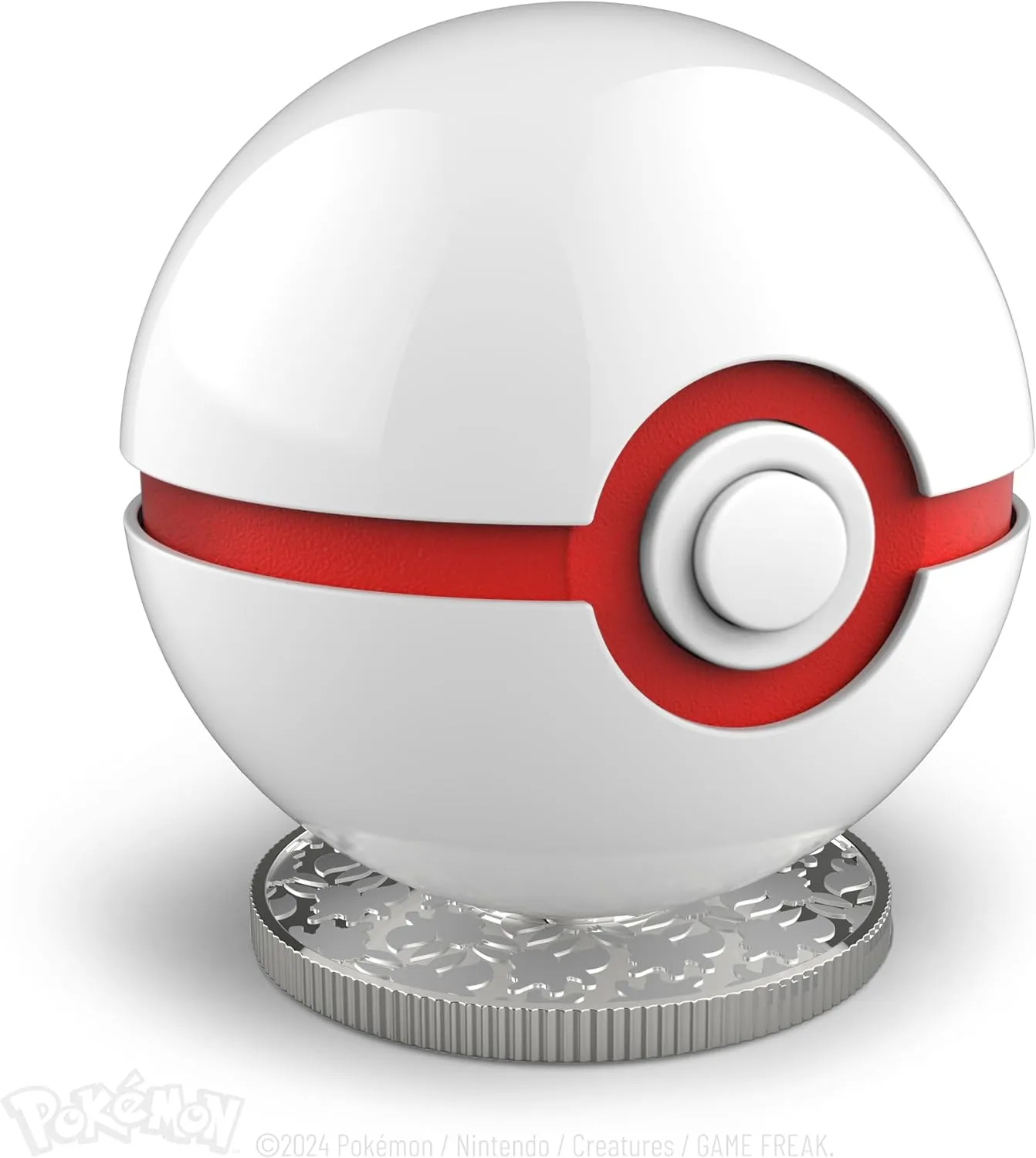 The Wand Company Pokémon Trainer Mini Poké Ball Range of Authentic Replicas - Realistic, Electronic, Die-Cast Poké Ball with Display Stand Light Features (Mini Premier Ball)