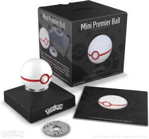 The Wand Company Pokémon Trainer Mini Poké Ball Range of Authentic Replicas - Realistic, Electronic, Die-Cast Poké Ball with Display Stand Light Features (Mini Premier Ball)