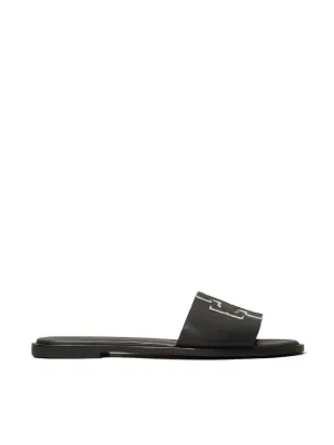 Tory Burch Ines Slide Calf Leather Metallic Black