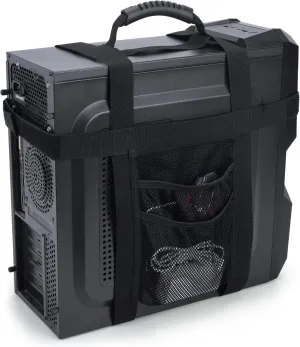 Trunab PC Tower Carrying Strap with Rubber Handle, Desktop Carrying Case Belt Computer Travel Holder with Pockets for Cable, Mouse, Ideal for Transporting On The Go - Patented Design