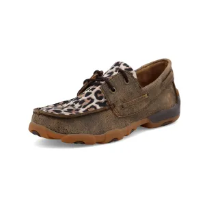 Twisted X Kid's Boat Shoe Driving Moc, Moc Toe, Distressed & Leopard, 2.5 M