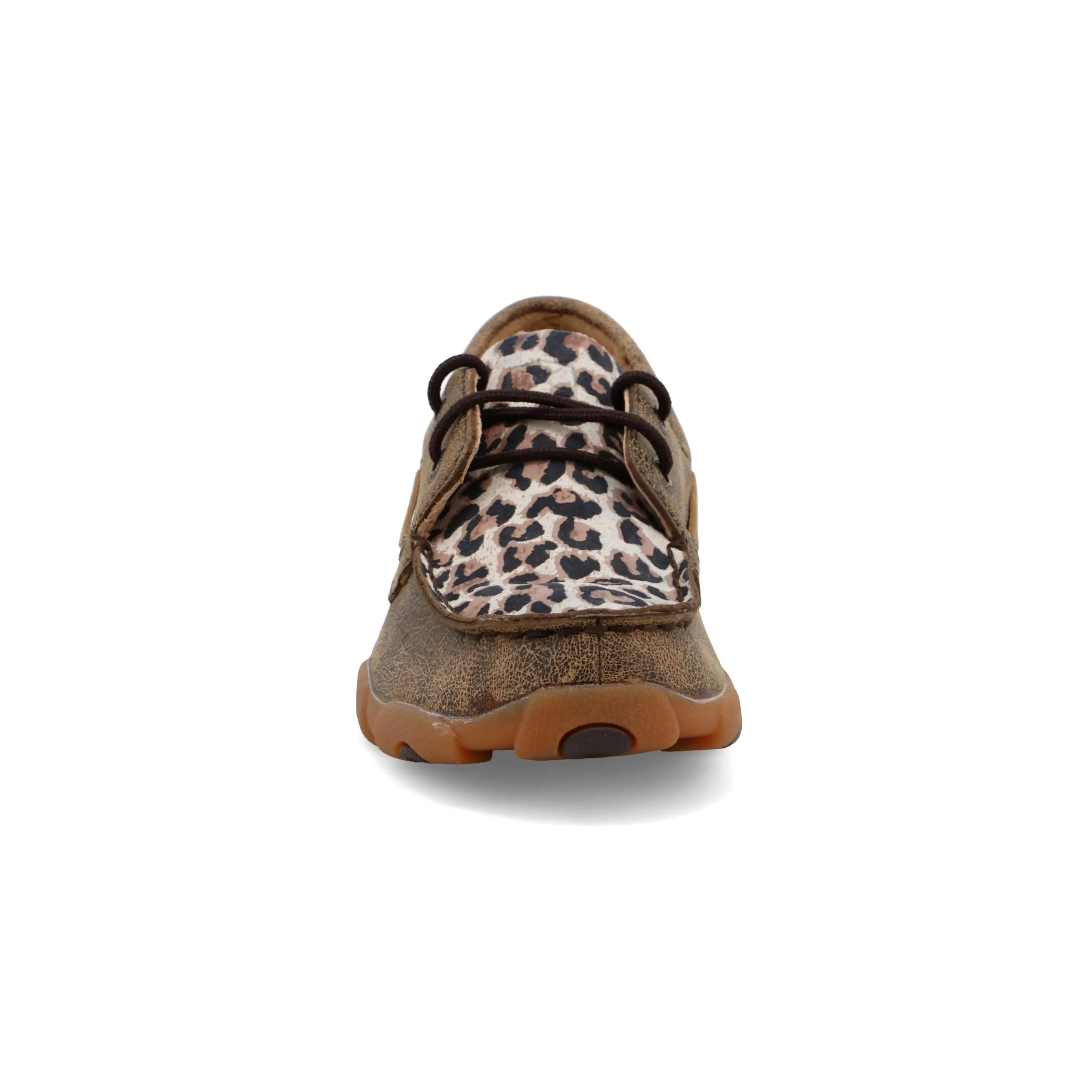 Twisted X Kid's Boat Shoe Driving Moc, Moc Toe, Distressed & Leopard, 2.5 M