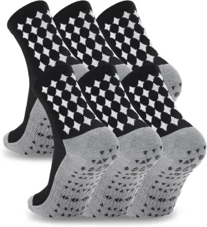 Ultrafun 3 Pairs Soccer Socks with Grip Pads Non Slip Football Basketball Sports Socks for Men Women (3Pairs-Black)