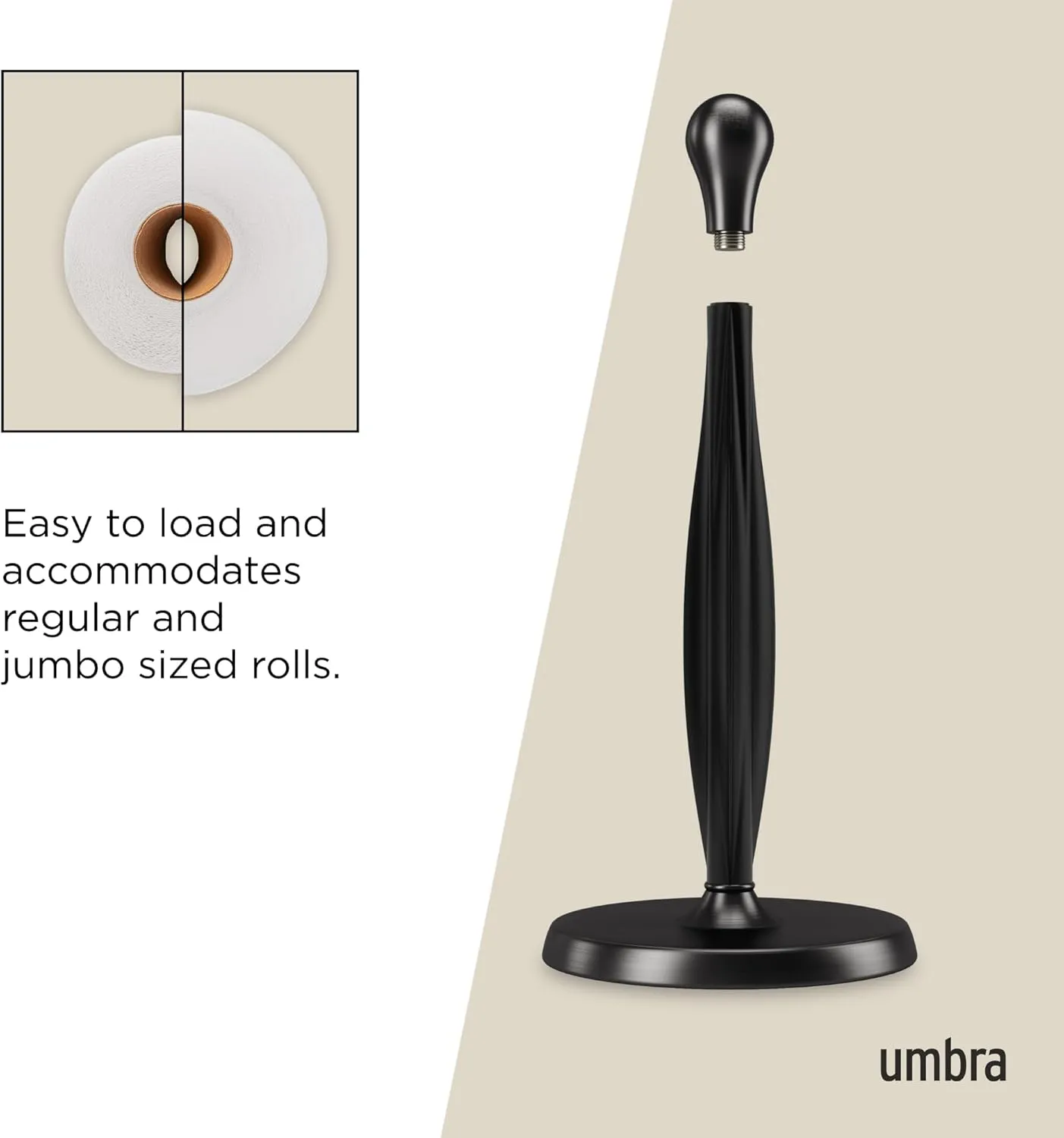 Umbra Tug One-Handed Tear Modern Paper Towel Holder, Black