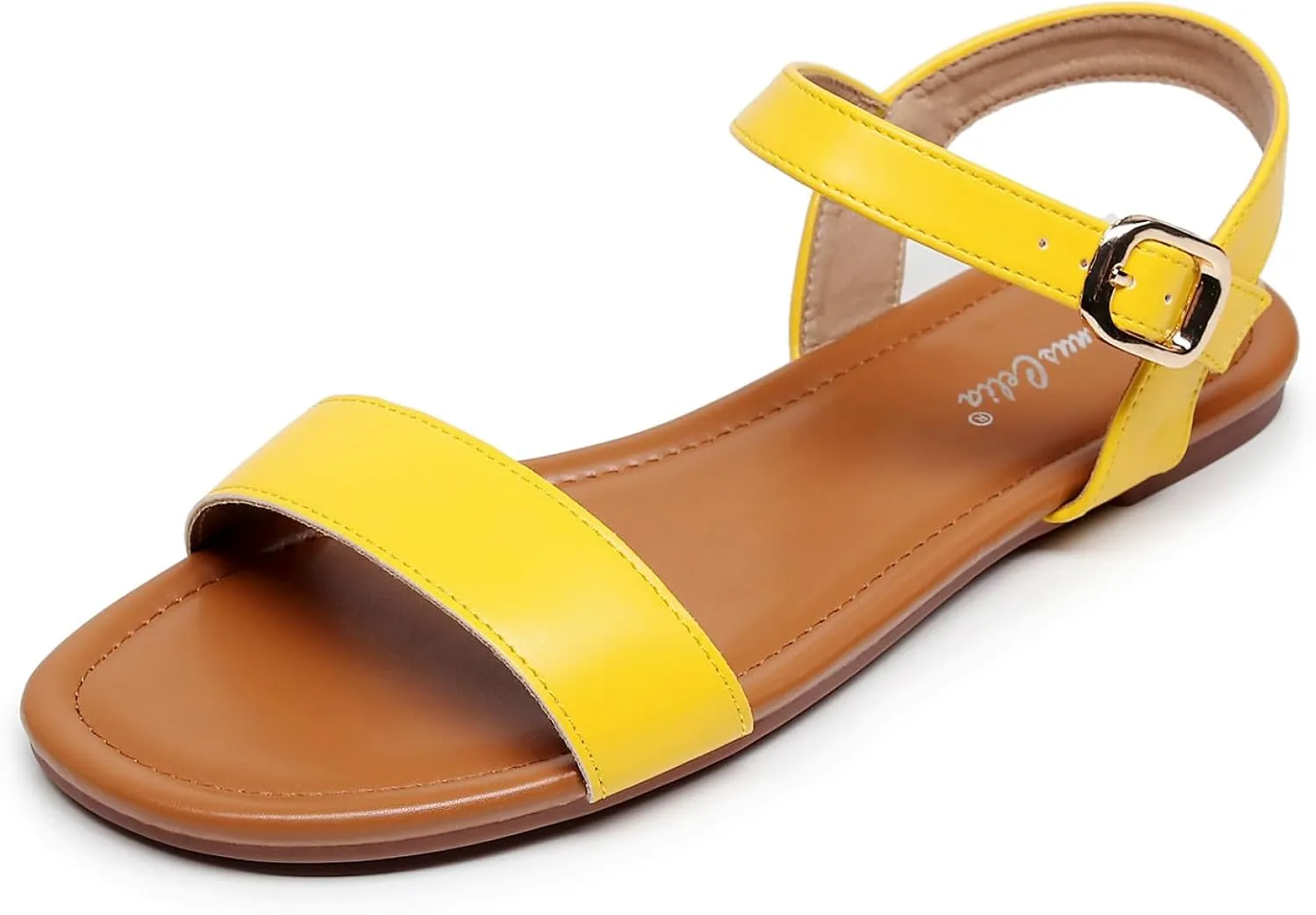VenusCelia Women's Plain Strap Wide Flat Sandal