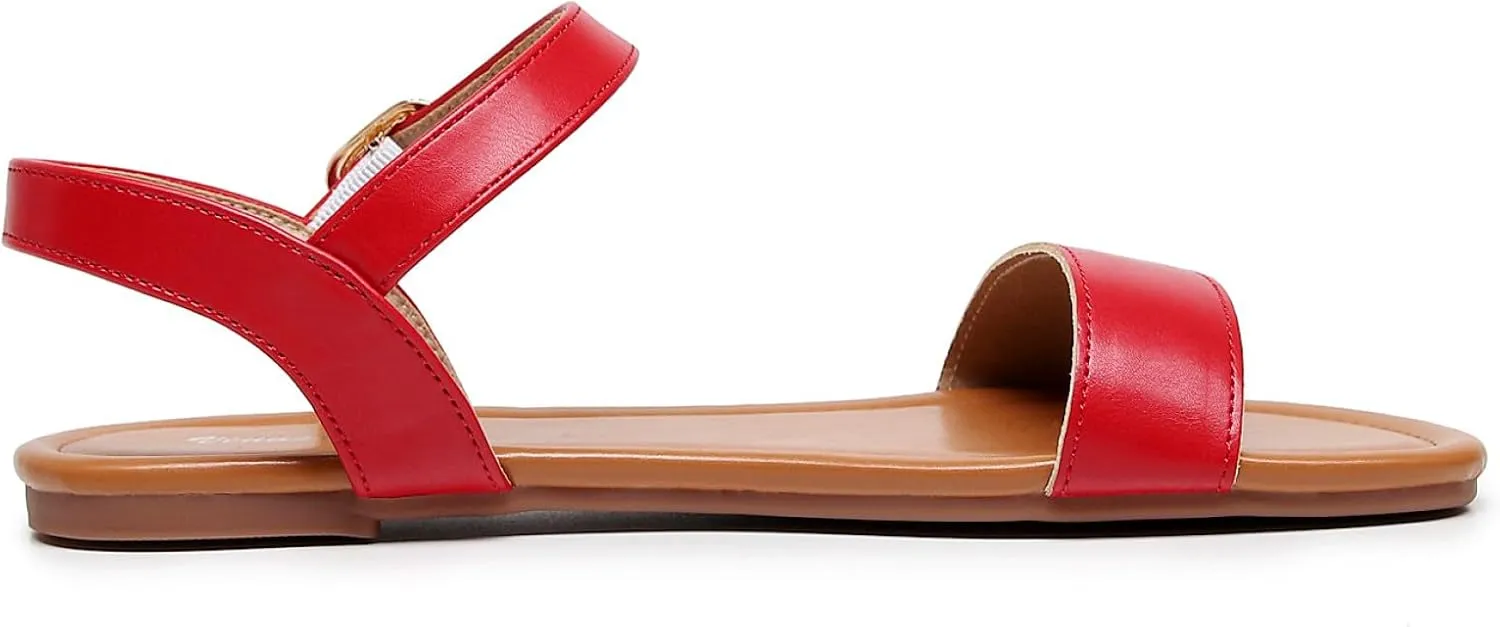 VenusCelia Women's Plain Strap Wide Flat Sandal