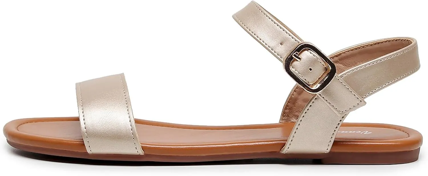 VenusCelia Women's Plain Strap Wide Flat Sandal