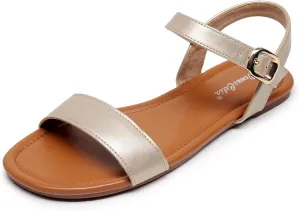 VenusCelia Women's Plain Strap Wide Flat Sandal