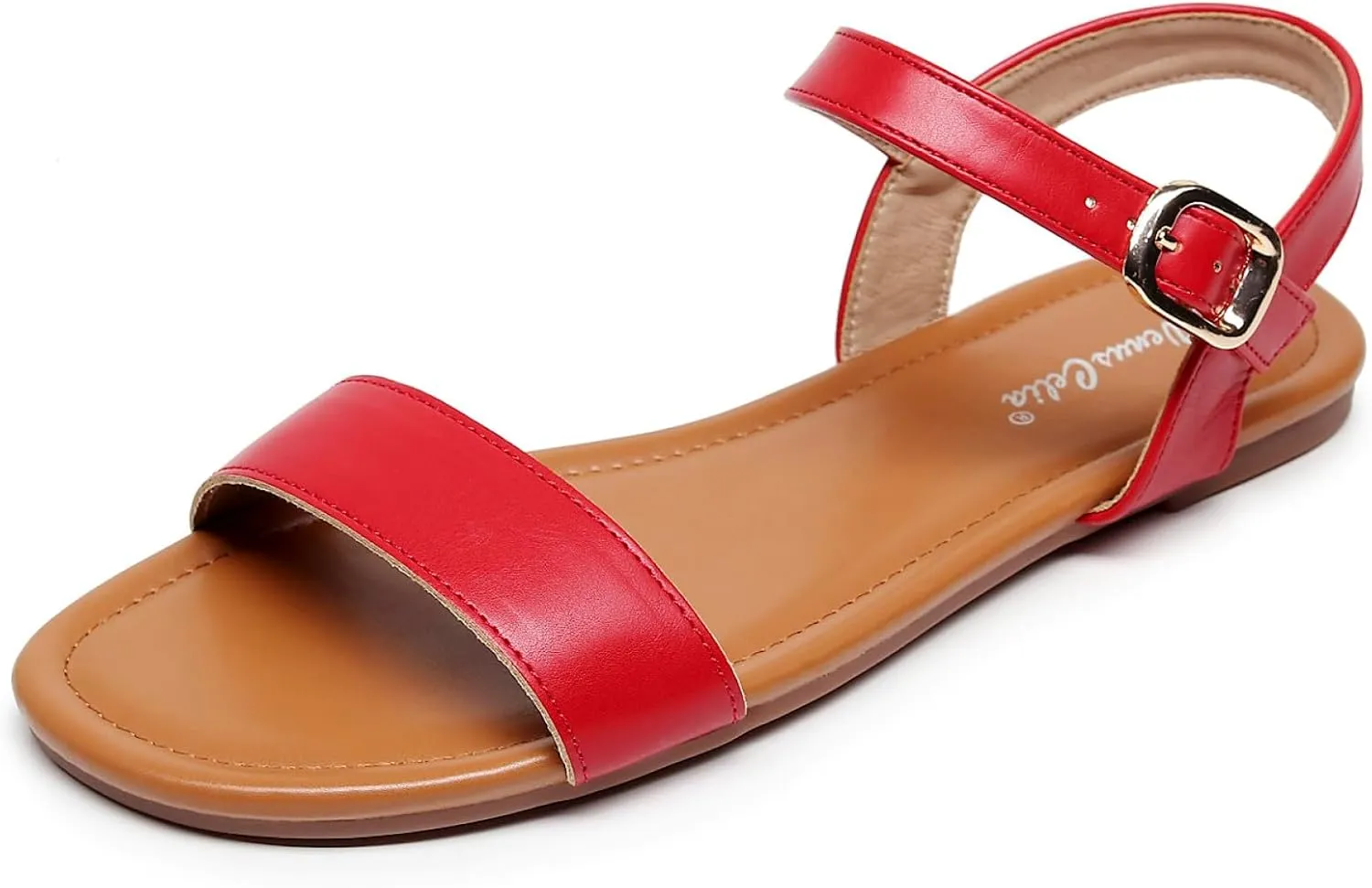VenusCelia Women's Plain Strap Wide Flat Sandal