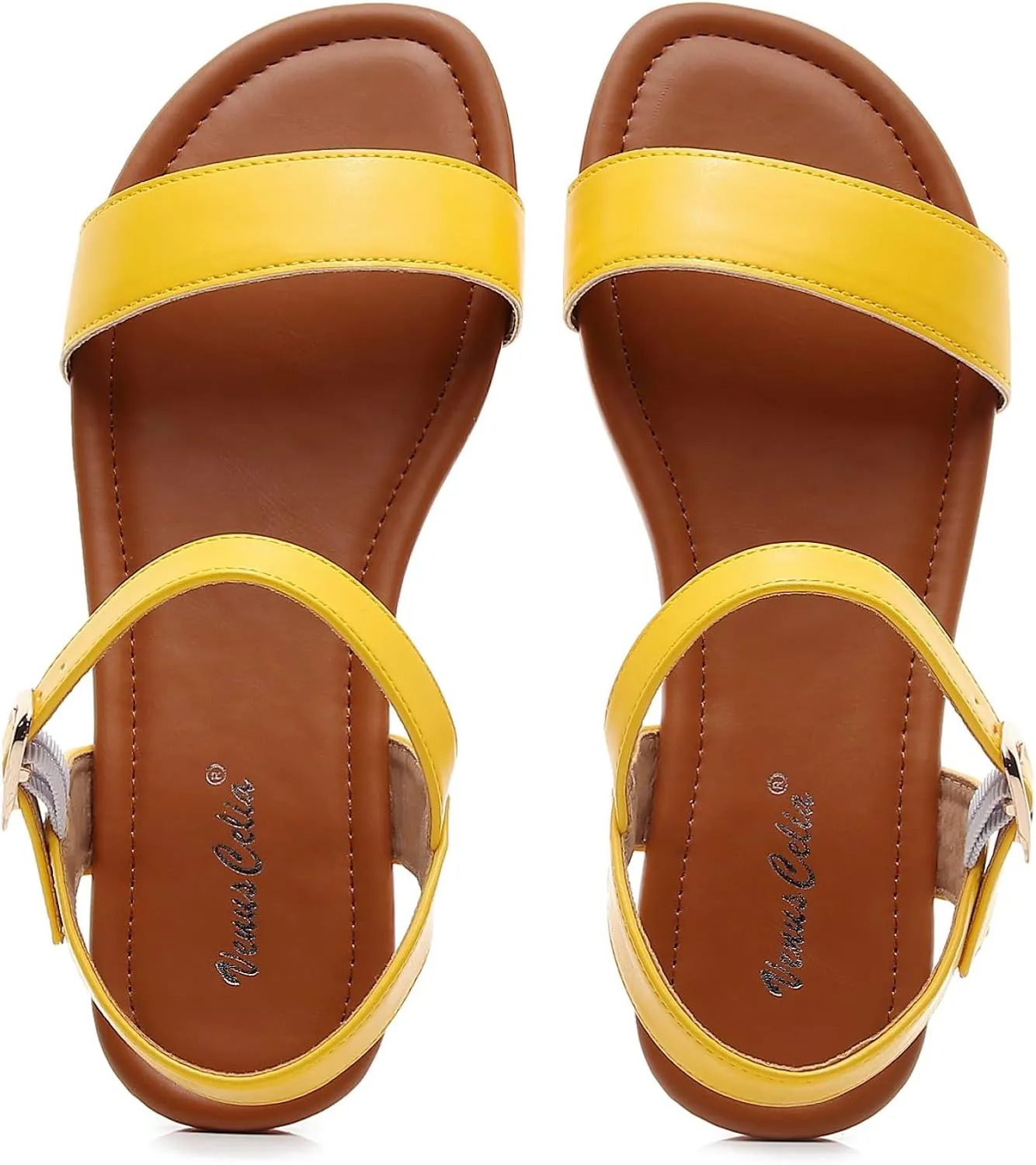 VenusCelia Women's Plain Strap Wide Flat Sandal