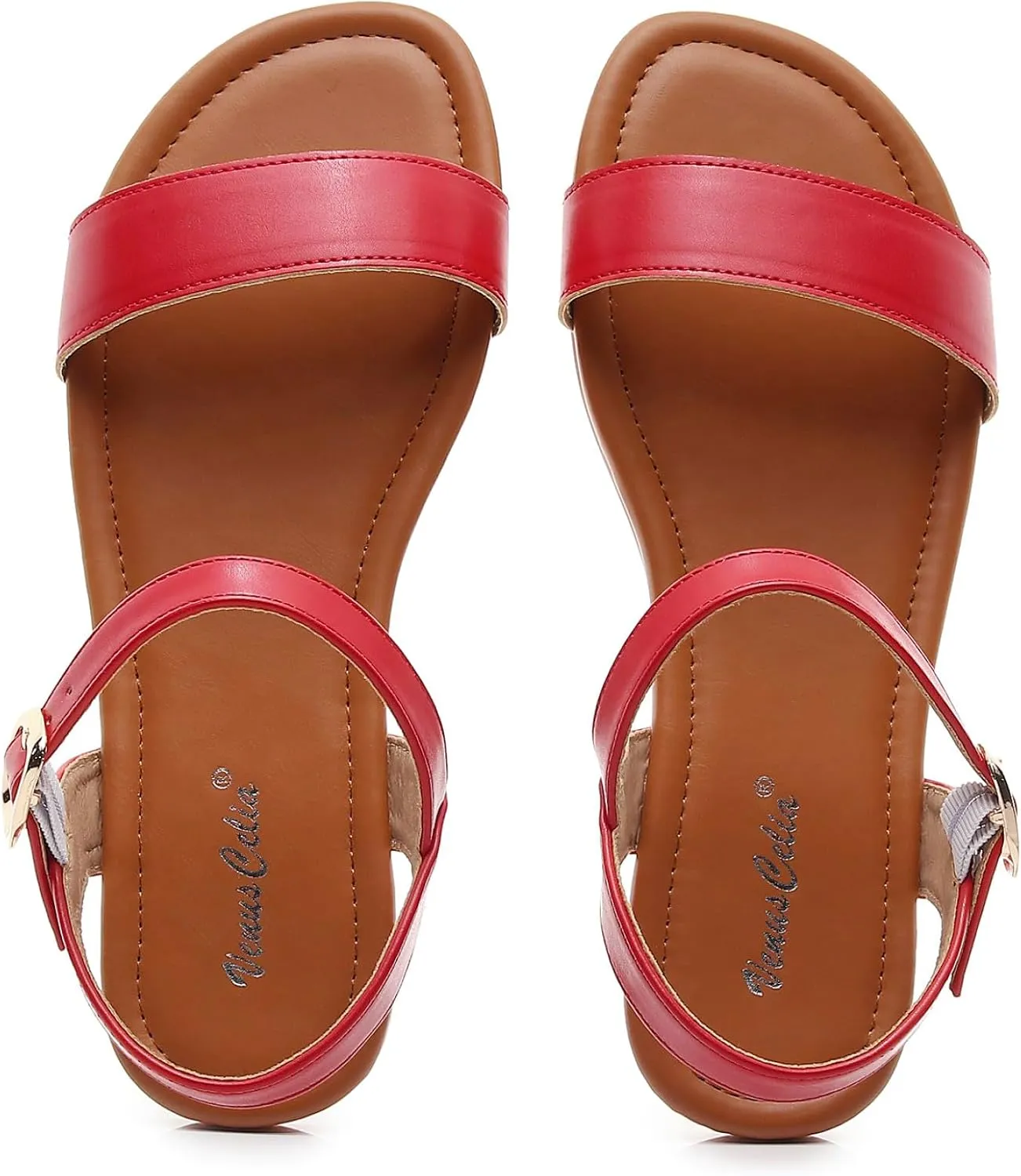 VenusCelia Women's Plain Strap Wide Flat Sandal