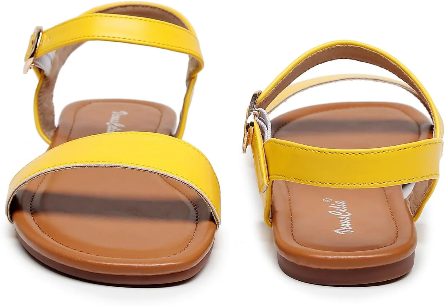 VenusCelia Women's Plain Strap Wide Flat Sandal