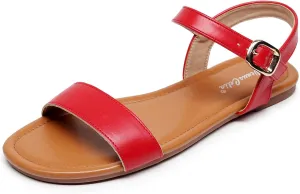 VenusCelia Women's Plain Strap Wide Flat Sandal