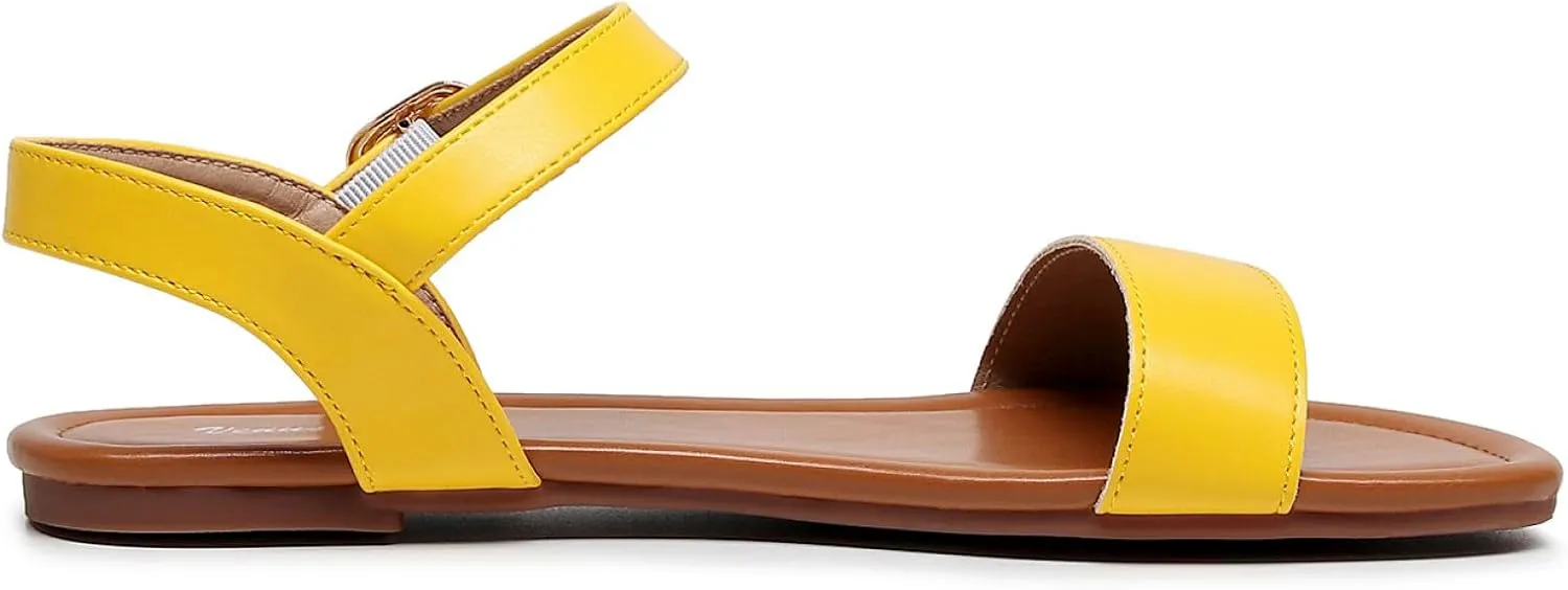 VenusCelia Women's Plain Strap Wide Flat Sandal