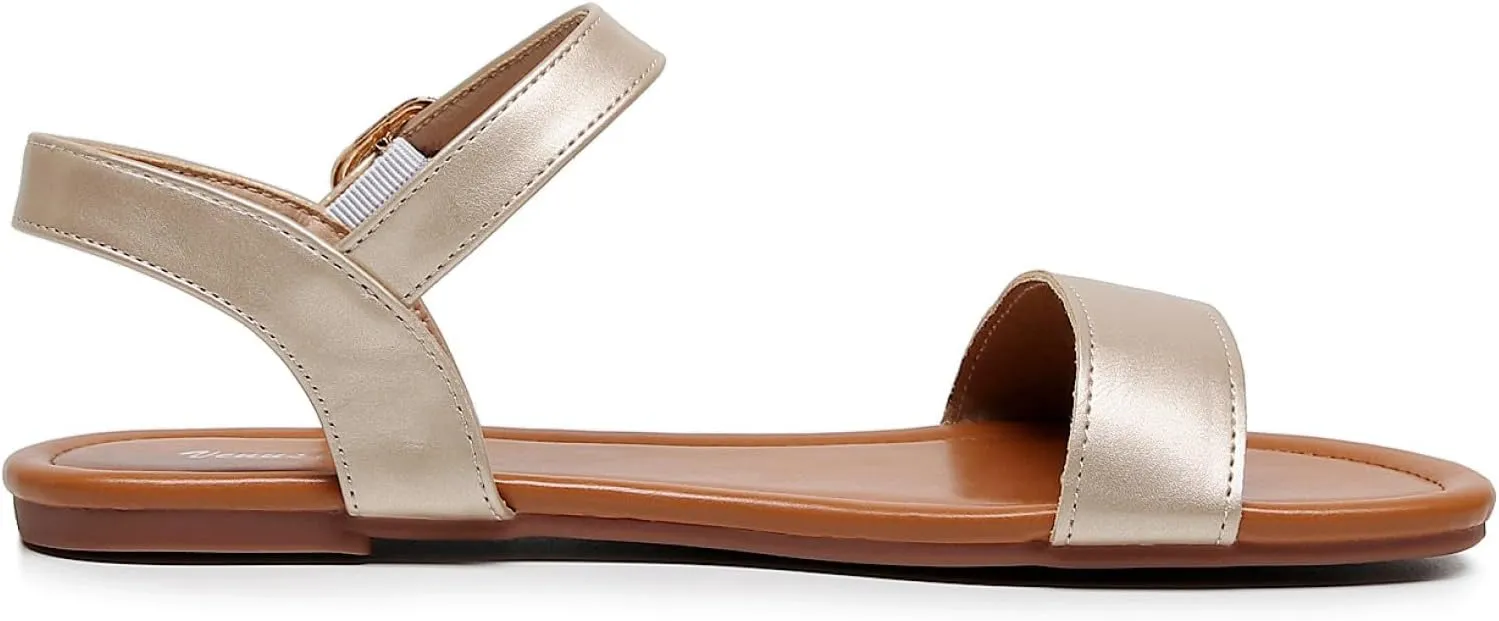 VenusCelia Women's Plain Strap Wide Flat Sandal