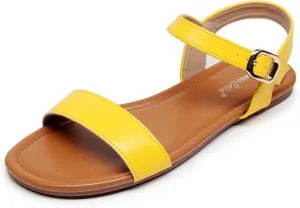 VenusCelia Women's Plain Strap Wide Flat Sandal