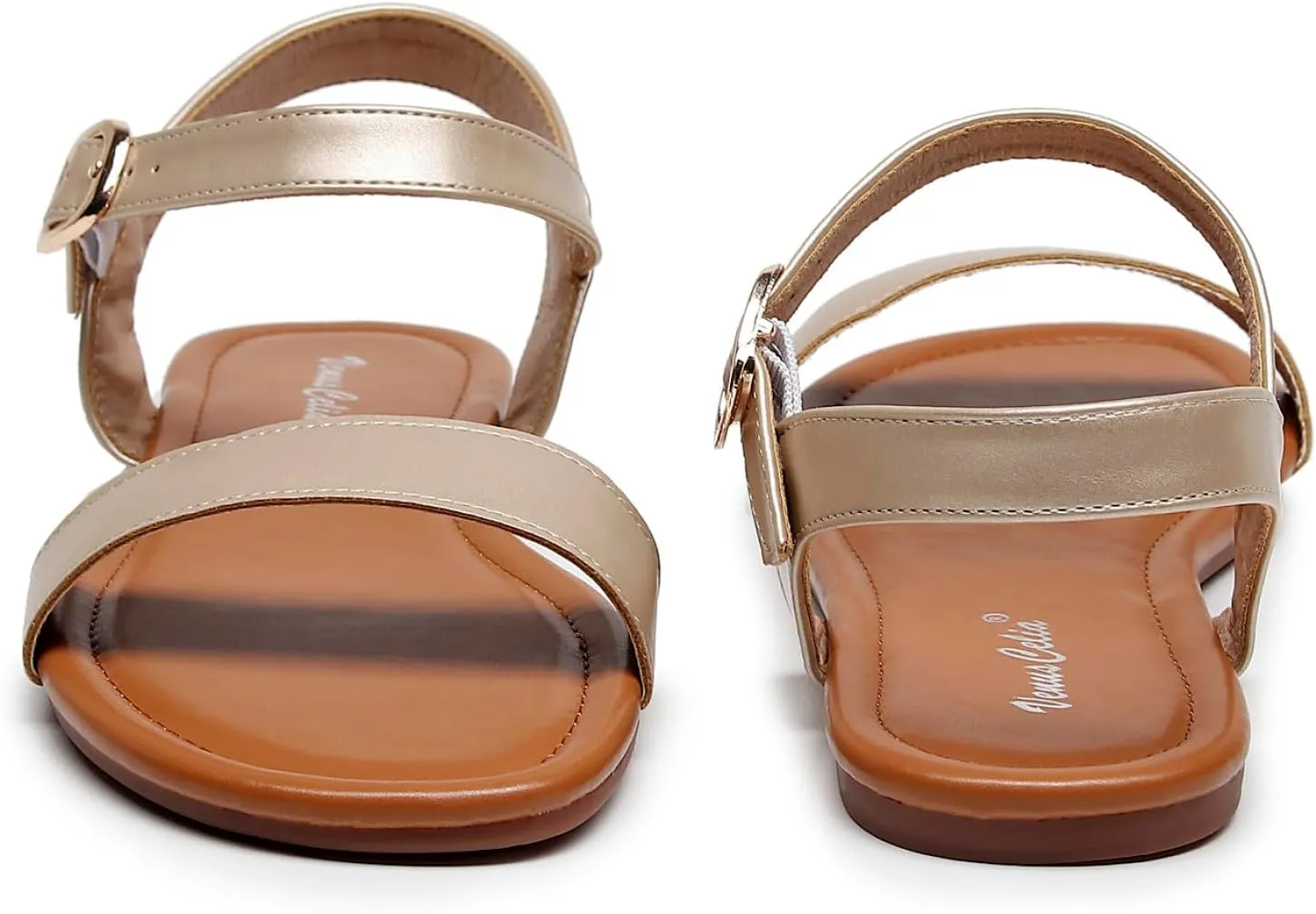 VenusCelia Women's Plain Strap Wide Flat Sandal