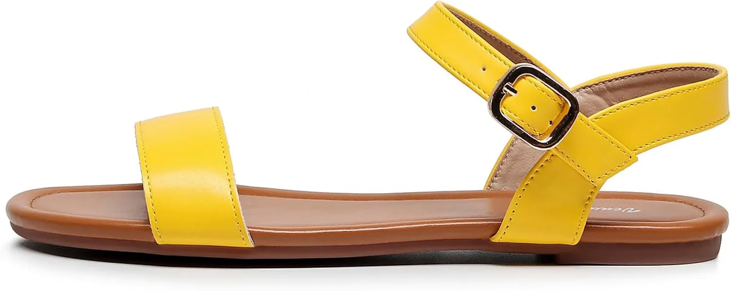 VenusCelia Women's Plain Strap Wide Flat Sandal