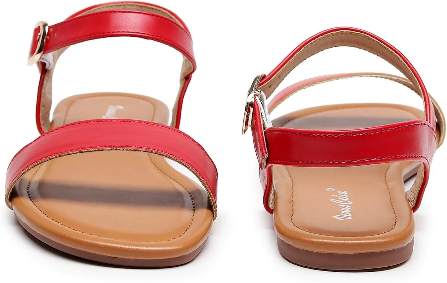 VenusCelia Women's Plain Strap Wide Flat Sandal