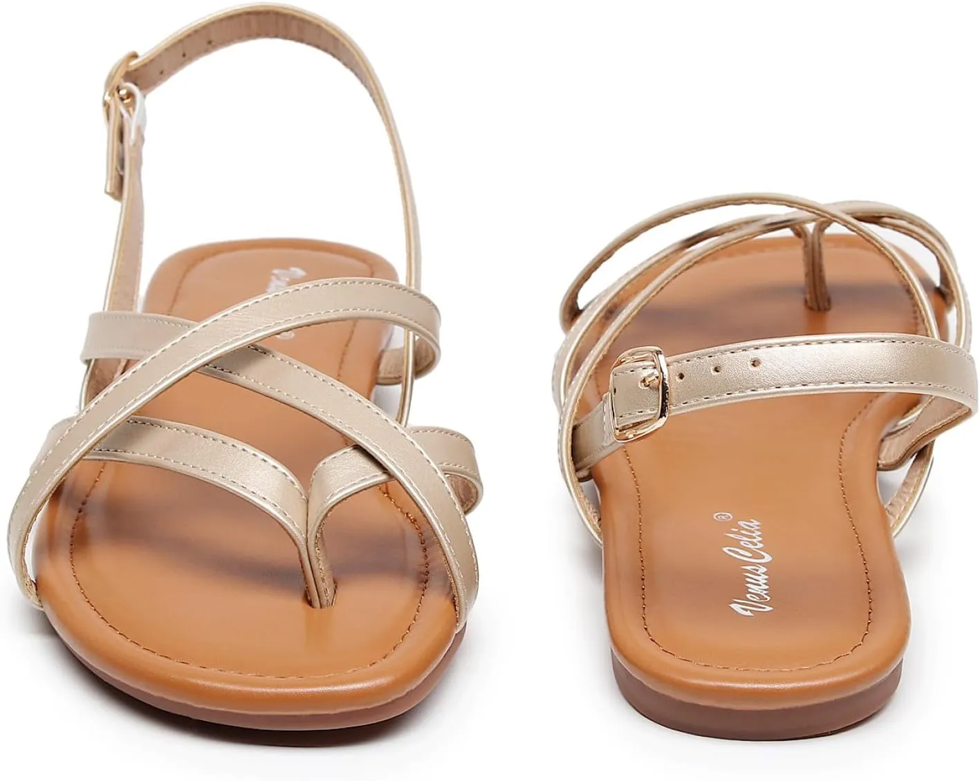 VenusCelia Women's X-Band Strap Flat Sandal