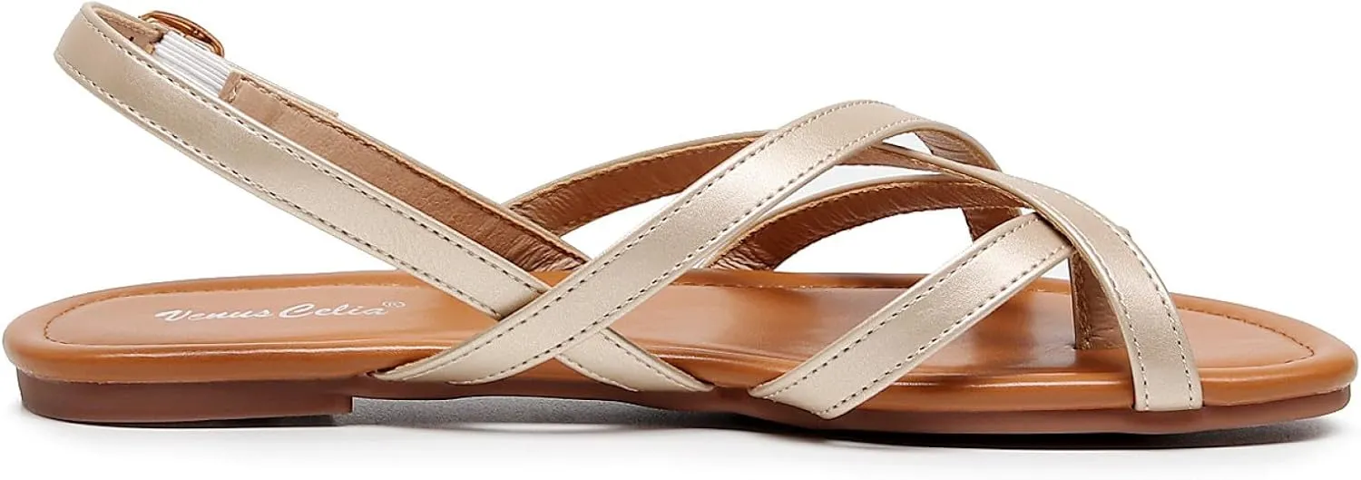 VenusCelia Women's X-Band Strap Flat Sandal