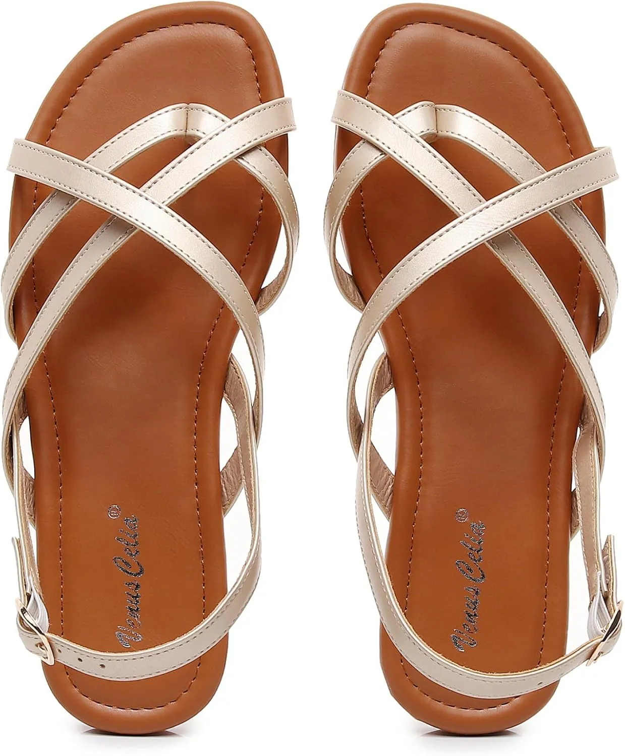 VenusCelia Women's X-Band Strap Flat Sandal