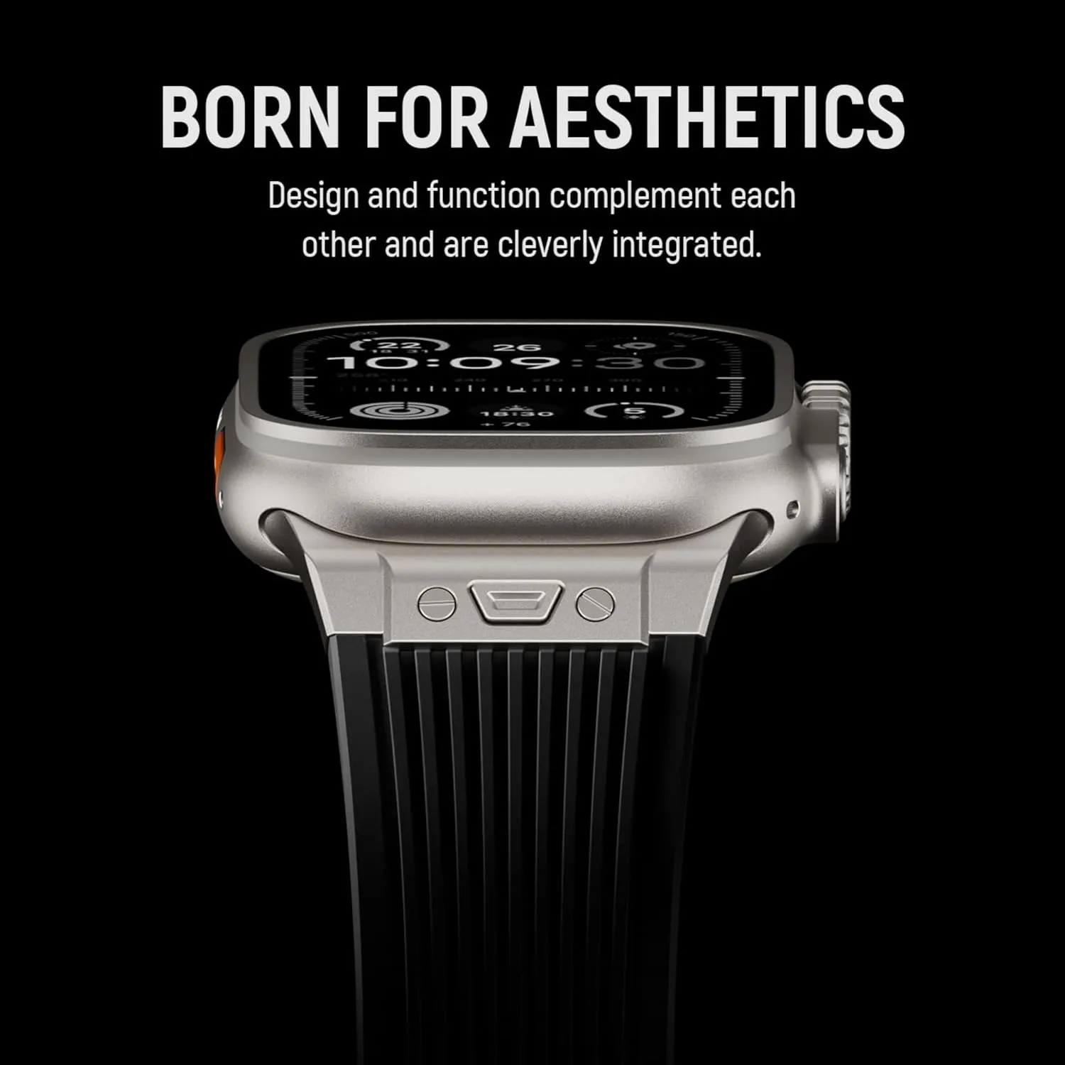 Watch Band for Apple Watch Ultra 2 Band 49mm 46mm 45mm 44mm, Men Luxury Rugged Silicone Rubber Strap with Metal Connector & Folding Clasp for iWatch Series 10 9 8 7 6 5 4 3 2 1 SE