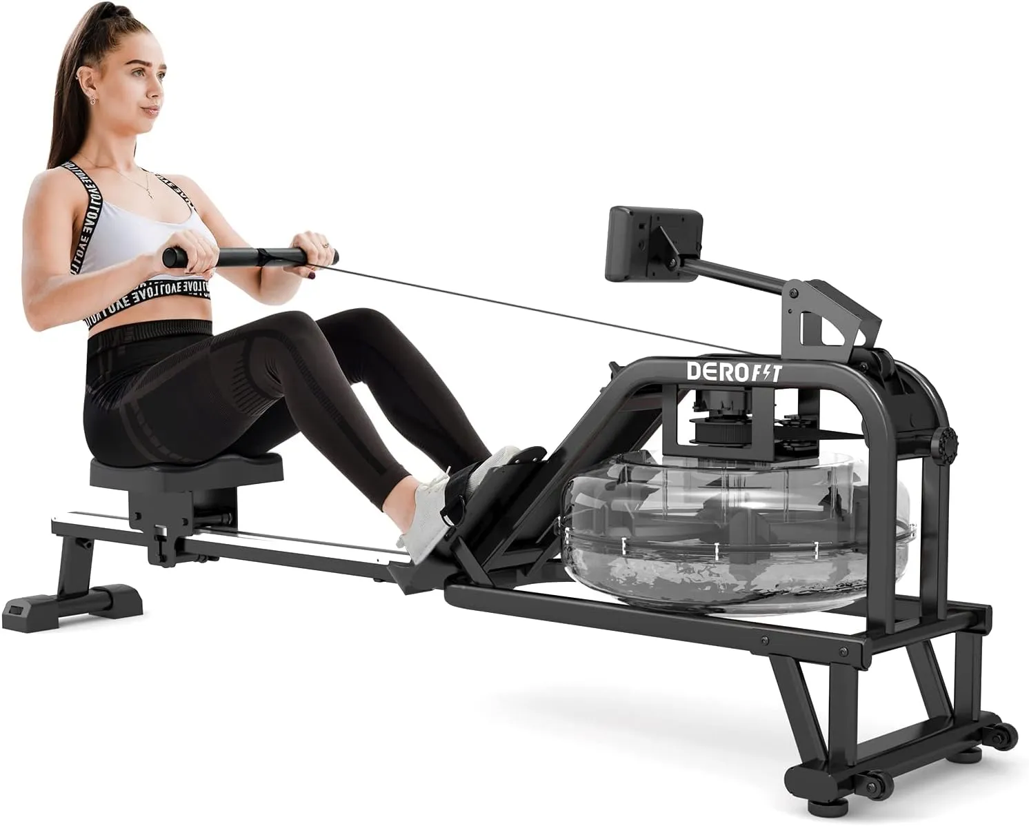 Water Rowing Machine, 46” Aluminum Slide Rail Water Resistance Rowing Machine for Home Outdoor Use,330LBS Capacity Water Rower with LCD Monitor Device Mount