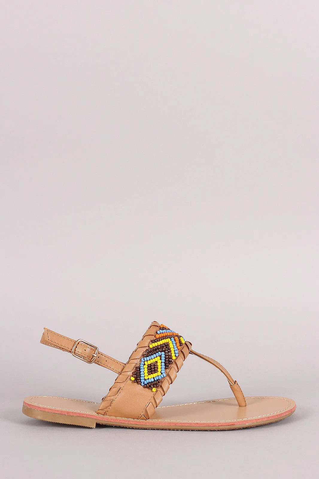 Weather-resistant Flat Limited-stock deal Sandal Beaded Thong Liliana T-Strap Slingback Stitch Whip