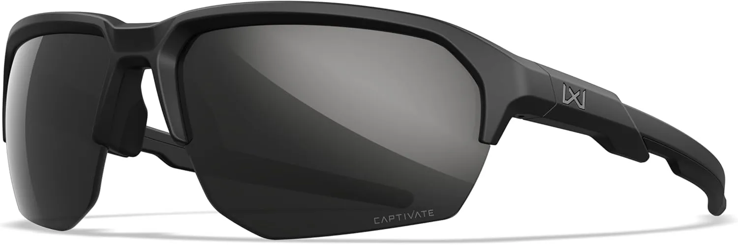 Wiley X JAKL Captivate Polarized Sunglasses, Safety Glasses for Men and Women, UV Eye Protection for Shooting and Outdoor Matte Black Frames, Black Mirror Lenses