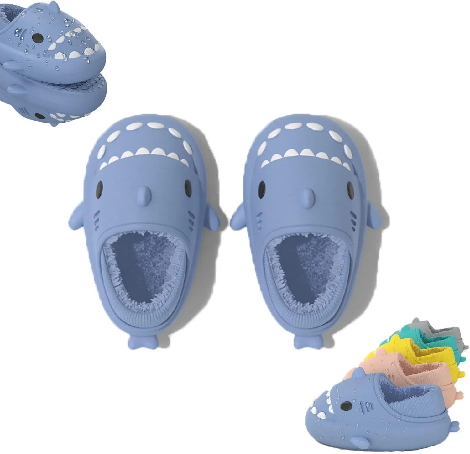 Winter Cloud Slides Shark Slippers Adults Cartoon Fuzzy Slippers Nonslip Soft Comfy Home Slippers (Blue-B,8,9,Men,7.5,8,Women,Medium)