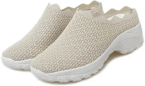Women Mesh Slip-ons Wedge Mule Sneakers Summer Backless Breathable Platform Clog Slippers with Arch Support Lightweight Non-Slip Walking Shoes