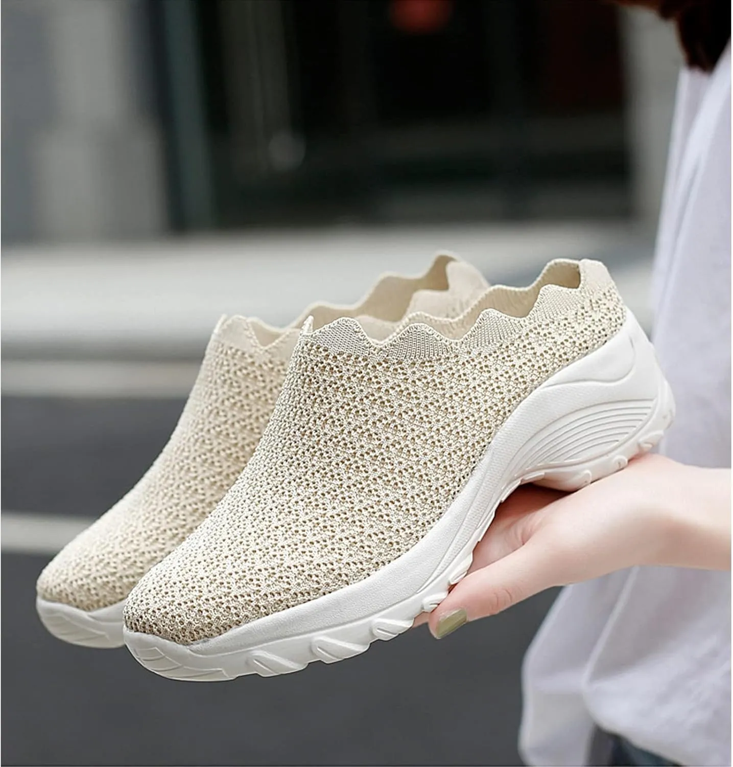 Women Mesh Slip-ons Wedge Mule Sneakers Summer Backless Breathable Platform Clog Slippers with Arch Support Lightweight Non-Slip Walking Shoes